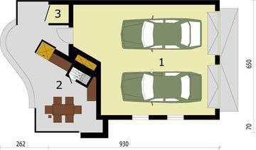 Parter projektu - GP12 garaż dostawiany dwustanowiskowy z werandą