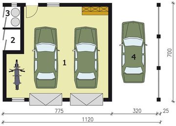 Parter projektu - G178 garaż dwustanowiskowy z wiatą garażową