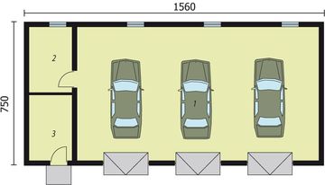 Parter projektu - G218 garaż trzystanowiskowy z pomieszczeniami gospodarczymi