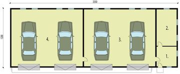 Parter projektu - G223 garaż czterostanowiskowy z pomieszczeniami gospodarczymi