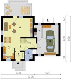 Projekt domu Palanka - rzut parteru, dom liczy 3 pokoje, 2 łazienki i wc