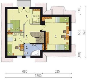 Projekt domu Palanka - rzut poddasza, dom liczy 3 pokoje, 2 łazienki i wc