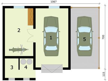 Parter projektu - G277 garaż jednostanowiskowy z pomieszczeniem gospodarczym i wiatą