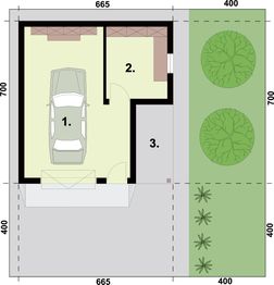 Parter projektu - G159 garaż jednostanowiskowy z pomieszczeniem gospodarczym