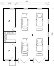 Parter projektu - G163 garaż czterostanowiskowy z pomieszczeniami gospodarczymi