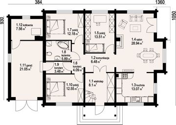 Parter projektu - Dębina z garażem 6