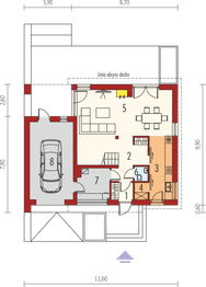 Projekt domu E14 III G1 Economic - rzut parteru, dom liczy 3 pokoje, 2 łazienki i wc