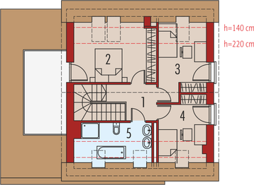 Projekt domu E14 III G1 Economic - rzut poddasza, dom liczy 3 pokoje, 2 łazienki i wc