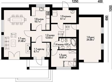 Parter projektu - Sławków z garażem
