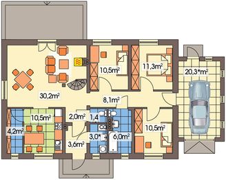 Parter projektu - Gienia energo+ wersja B z garażem pojedynczym strop drewniany