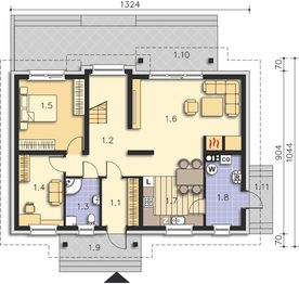 Projekt domu Aston DCP205 - rzut parteru, dom liczy 5 pokoje, 2 łazienki i wc