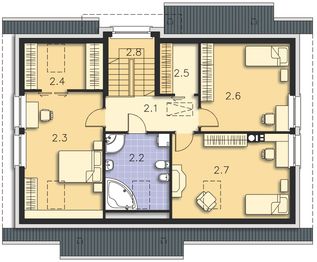 Projekt domu Aston DCP205 - rzut poddasza, dom liczy 5 pokoje, 2 łazienki i wc