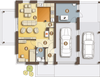 Parter projektu - Nowinka II z garażem i wiatą [A1]