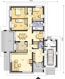 Projekt domu Ajaccio III DCB73b - rzut parteru, dom liczy 4 pokoje, 2 łazienki i wc