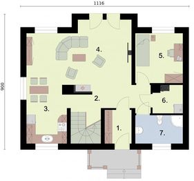 Parter projektu - Avalon szkielet drewniany, dom mieszkalny jednorodzinny z poddaszem użytkowym