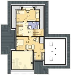 Projekt domu Ajaccio IV DCP282 - rzut poddasza, dom liczy 5 pokoje, 3 łazienki i wc