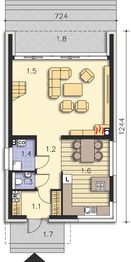 Projekt domu Delft DCP294 - rzut parteru, dom liczy 2 pokoje, 2 łazienki i wc