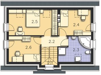 Projekt domu Alamo DCP300 - rzut poddasza, dom liczy 3 pokoje, 2 łazienki i wc