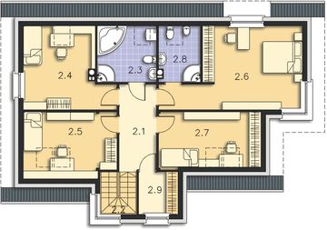 Projekt domu Osborne DCP307 - rzut poddasza, dom liczy 5 pokoje, 3 łazienki i wc