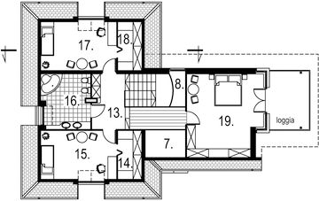 Projekt domu Agat - rzut poddasza, dom liczy 3 pokoje, 2 łazienki i wc