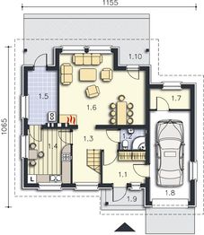 Projekt domu Lozanna LMP61 - rzut parteru, dom liczy 3 pokoje, 2 łazienki i wc