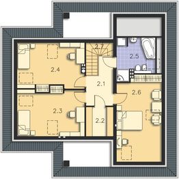 Projekt domu Elmshorn LMP230 - rzut poddasza, dom liczy 4 pokoje, 2 łazienki i wc