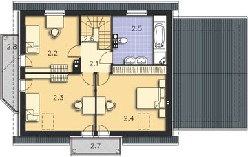 Projekt domu Saloniki III LMP128b - rzut poddasza, dom liczy 4 pokoje, 2 łazienki i wc