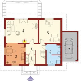 Projekt domu Honoratka (z wiatą) - rzut parteru, dom liczy 4 pokoje, 3 łazienki i wc