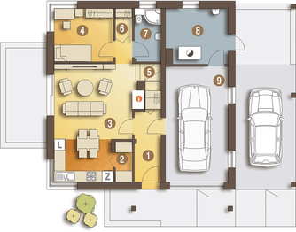 Parter projektu - Nowinka IV z garażem i wiatą [A1]