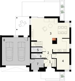 Projekt domu Grappa 2G - rzut parteru, dom liczy 4 pokoje, 2 łazienki i wc