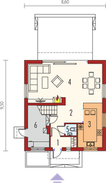 Projekt domu E3 economic (wersja B) - rzut parteru, dom liczy 3 pokoje, 2 łazienki i wc