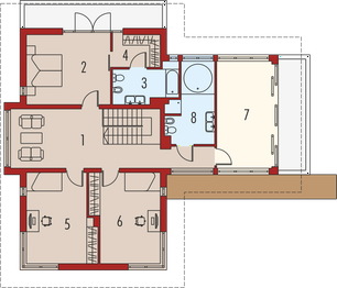 Projekt domu Leonardo G2 - rzut 1 piętra, dom liczy 6 pokoje, 3 łazienki i wc