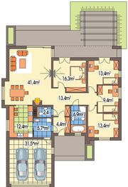 Parter projektu - Tytus wersja B parterowa, podwójny garaż paliwo stałe