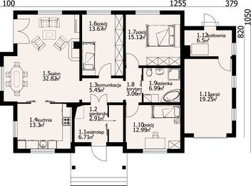 Parter projektu - Dębina z garażem 5 dws