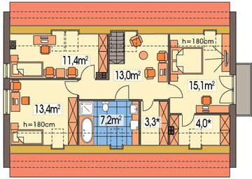 Poddasze projektu - Kevin wersja B z wykuszem paliwo stałe