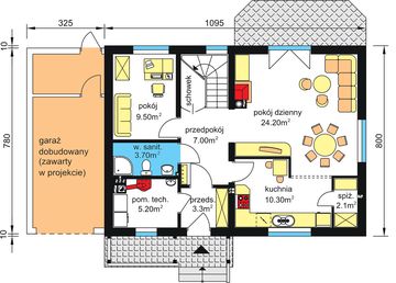 Parter projektu - W-21.12b z garażem lub bez.