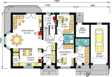 Parter projektu - W-27.12c z garażem i lok. użytk.