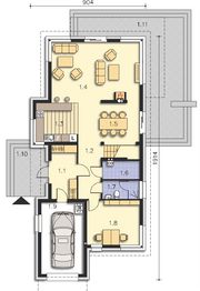 Projekt domu Imperia III DCP286b - rzut parteru, dom liczy 5 pokoje, 3 łazienki i wc