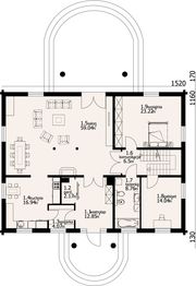 Projekt domu Chmielowice dw - rzut parteru, dom liczy 6 pokoje, 2 łazienki i wc