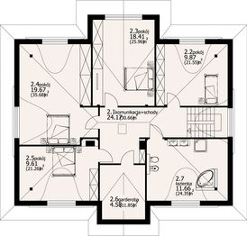 Projekt domu Chmielowice dw - rzut poddasza, dom liczy 6 pokoje, 2 łazienki i wc