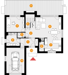 Projekt domu Wiliam IV - rzut parteru, dom liczy 5 pokoje, 2 łazienki i wc