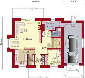 Parter projektu - Dom w Pensylwanii 1 z garażem