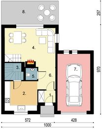 Projekt domu D55 - Małgosia - rzut parteru, dom liczy 2 pokoje, 2 łazienki i wc
