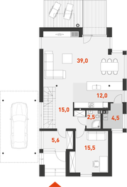 Projekt domu Współczesny 2 - rzut parteru, dom liczy 4 pokoje, 3 łazienki i wc