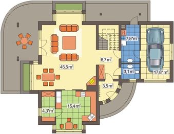 Parter projektu - Walia wesja A z pojedynczym garażem