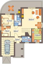 Parter projektu - Wierzba B garaż z przodu schody proste