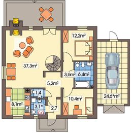 Parter projektu - Magda wersja B z pojedynczym garażem