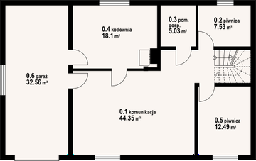 Projekt domu Milicz 61 dw - rzut piwnicy, dom liczy 4 pokoje, 2 łazienki i wc