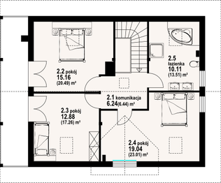 Projekt domu Milicz 61 dw - rzut poddasza, dom liczy 4 pokoje, 2 łazienki i wc