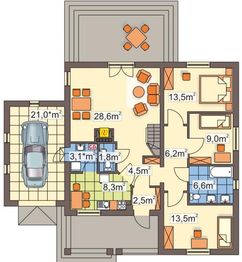 Parter projektu - Asia wersja B bez kalenicy, z garażem